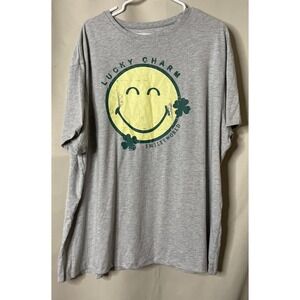 SmileyWorld Womens L/XL T-Shirt Gray Lucky Charm Smiley‎ Face Graphic Tee NEW